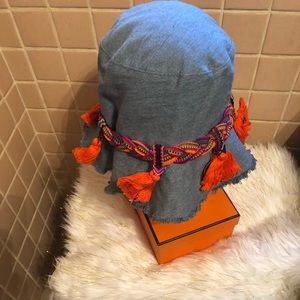 Glamourpuss Denim bucket fringe🍊hat size large